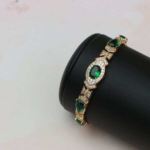 Rose Gold Bracelet with Green Stones, XPBL0678 - Picture 10 of 12